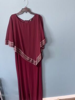 Womens Burgundy Pant Suit with Metallic Trim